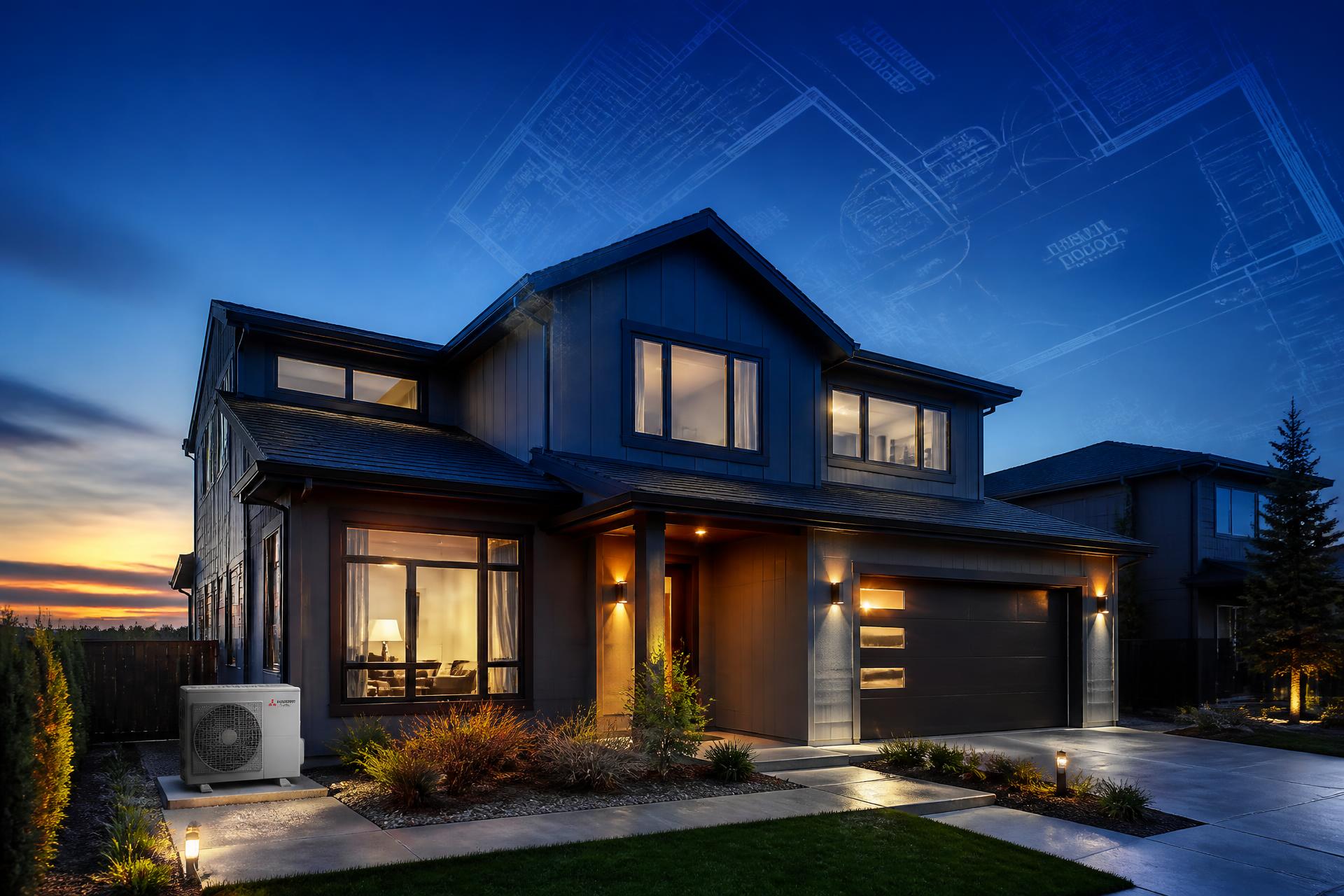 Energy-efficient residential home with a heat pump